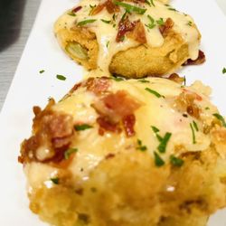 Pour Taproom - Durham - Fried Green Tomatoes w/Pimiento Cheese and Bacon