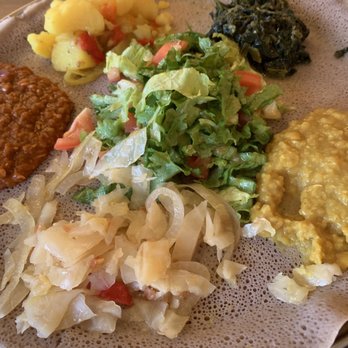 Keren Restaurant - Vegetables W/ Injera, corn, lentils, greens, onions and spuds - Ethiopian Near Me - Washington, DC, District of Columbia