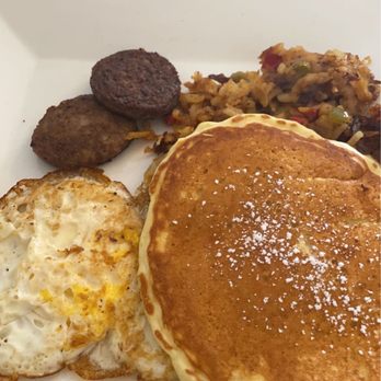 Farm Bell Kitchen - Come and get it platter- with two small sausage patties and some not so good home fries. but the pancake and eggs were alright. - Southern Near Me - Charlottesville, Virginia Farm Bell Kitchen - Come and get it platter- with two small sausage patties and some not so good home fries. but the pancake and eggs were alright. - Southern Near Me - Charlottesville, Virginia