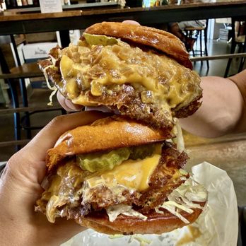 Palms n' Patties - Triple (top) and double (bottom) 10/10 - Burgers Near Me - Costa Mesa, California Palms n' Patties - Triple (top) and double (bottom) 10/10 - Burgers Near Me - Costa Mesa, California