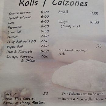 Angela's - a menu for rolls and calzones - Pizza Near Me - Norwich, New York
