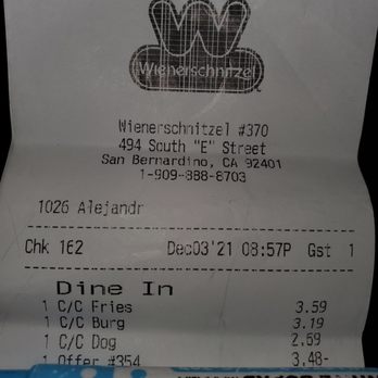Wienerschnitzel - This was my original order she didn't even key the subs on the receipt. - Hot Dogs Near Me - San Bernardino, California Wienerschnitzel - This was my original order she didn't even key the subs on the receipt. - Hot Dogs Near Me - San Bernardino, California
