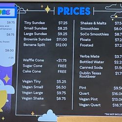 Amy's Ice Creams - Pricing menu