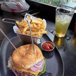 Burger, fries plate