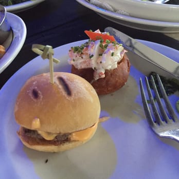 Blue At Brenner's - Front Angus beef slider, behind it is lobster roll - Lounges Near Me - Houston, Texas