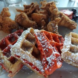 chicken & red velvet waffles