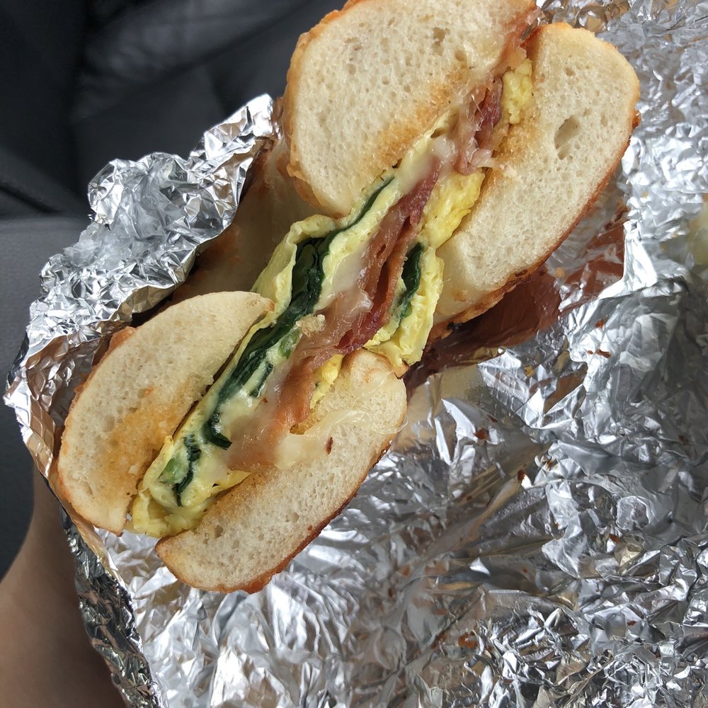 Manhattan Bagel - Spinach Bacon Croissant (they had no croissant at 7:15 am so got the Asiago bagel) - Breakfast & Brunch Near Me - Englewood, New Jersey Manhattan Bagel - Spinach Bacon Croissant (they had no croissant at 7:15 am so got the Asiago bagel) - Breakfast & Brunch Near Me - Englewood, New Jersey