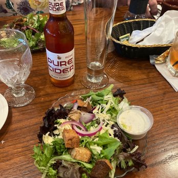 Metzger's German Restaurant - House salat with creamy garlic dressing. The black current cider is tasty! - German Near Me - Ann Arbor, Michigan
