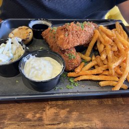 Fish and fries with a delicious tartar sauce.