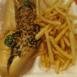 Seitan vegan cheesesteak. So delicious on the perfect roll. Seitan vegan cheesesteak. So delicious on the perfect roll.