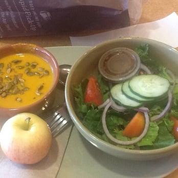 Panera Bread - A u pick 2 with squash soup and classic salad, with an apple. The squash soup is served with roasted pumpkin seeds - Salad Near Me - Tomball, Texas Panera Bread - A u pick 2 with squash soup and classic salad, with an apple. The squash soup is served with roasted pumpkin seeds - Salad Near Me - Tomball, Texas