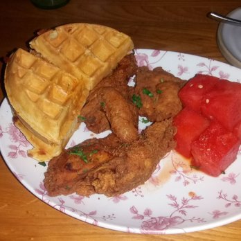 Yardbird Table & Bar - Chicken and waffles with pickled watermelon - Southern Near Me - Miami Beach, Florida Yardbird Table & Bar - Chicken and waffles with pickled watermelon - Southern Near Me - Miami Beach, Florida