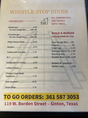 Menu photo 2 Whistle Stop Diner Sinton, TX