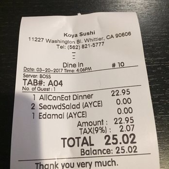 KOYA SUSHI - Not bad for the damage I did today - Japanese Near Me - Whittier, California KOYA SUSHI - Not bad for the damage I did today - Japanese Near Me - Whittier, California