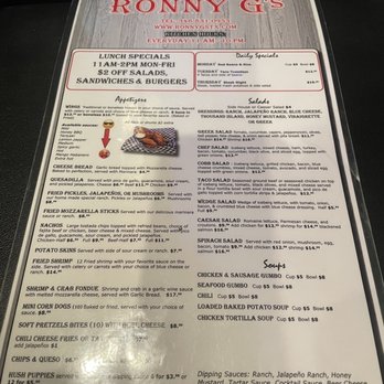 Ronny G's - Menu - Sports Bars Near Me - The Woodlands, Texas