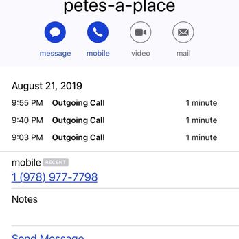 Pete's A Place - This is showing the call times since he states i did not call and didn't get a 5-6 wait time estimate at 9:40. The driver got here at 9:58 - New American Near Me - Peabody, Massachusetts