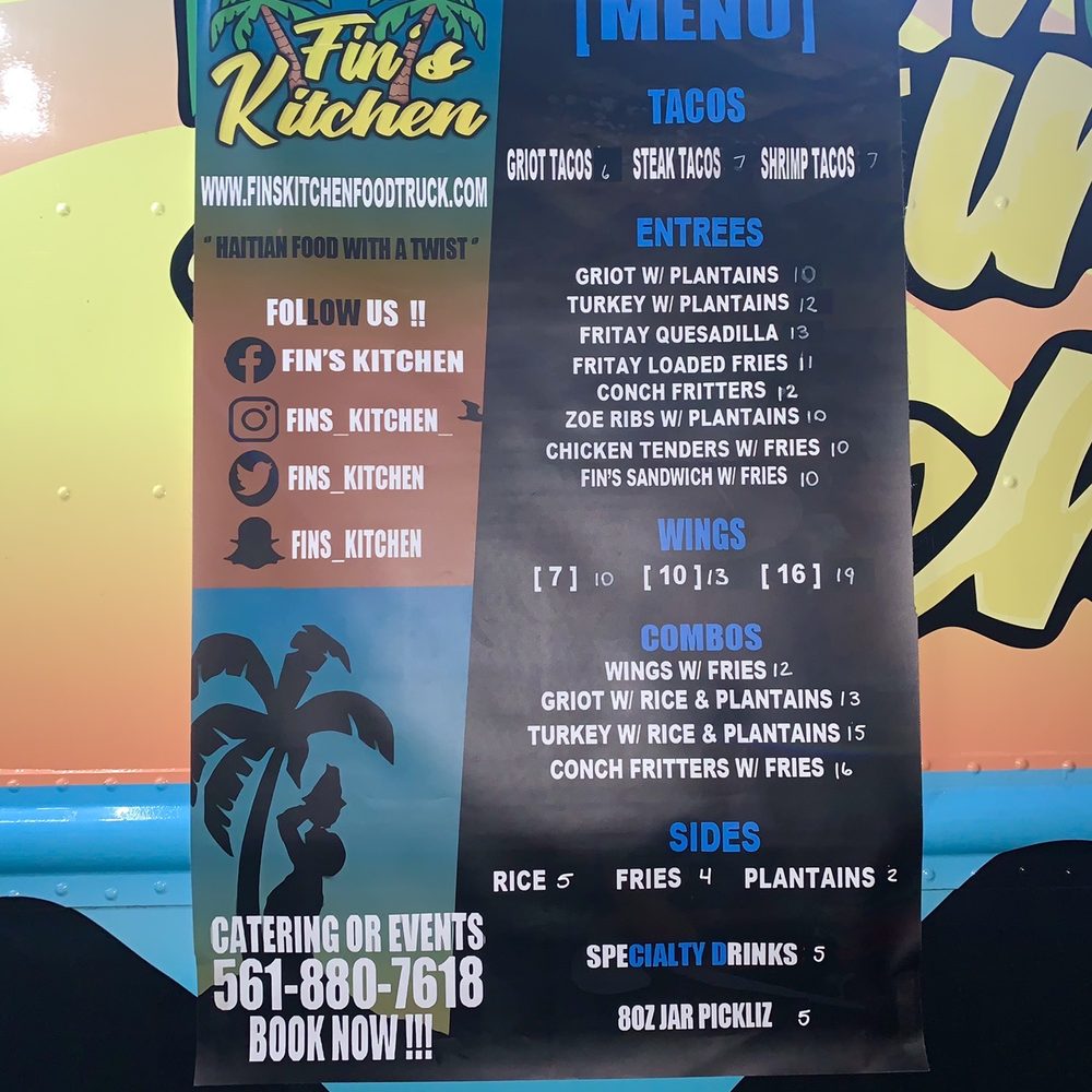 Fin’s Kitchen - Menu - Caribbean Near Me - Pompano Beach, Florida