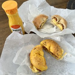 Bagel King - Bacon 2 egg and cheese on egg everything and a plain with an orange juice ... 21 dollars are u kidding me Lolol