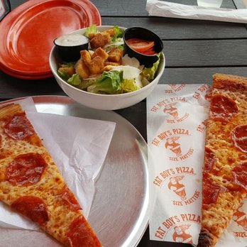 Fat Boys Pizza - 1 slice of Pepperoni split in two and a small Caesar Salad to split (add Tomatoes) - Pizza Near Me - Metairie, Louisiana Fat Boys Pizza - 1 slice of Pepperoni split in two and a small Caesar Salad to split (add Tomatoes) - Pizza Near Me - Metairie, Louisiana