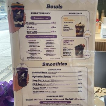 Oakberry Acai - Menu as of 8/2024 - Acai Bowls Near Me - Astoria, New York Oakberry Acai - Menu as of 8/2024 - Acai Bowls Near Me - Astoria, New York