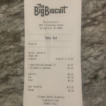 The Big Biscuit - The drink price. - Breakfast & Brunch Near Me - Springfield, Missouri