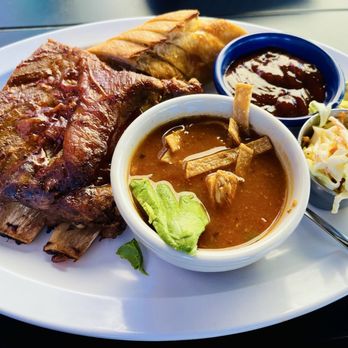 Dunsmuir Brewery Works - Split of daily special, baby back ribs, tortilla soup and coleslaw - New American Near Me - Dunsmuir, California Dunsmuir Brewery Works - Split of daily special, baby back ribs, tortilla soup and coleslaw - New American Near Me - Dunsmuir, California