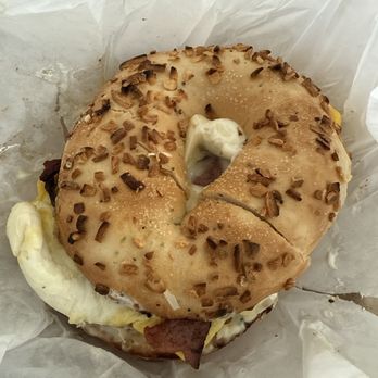 New York Bagels LA - Pastrami in onion bagel - Bagels Near Me - Whittier, California New York Bagels LA - Pastrami in onion bagel - Bagels Near Me - Whittier, California