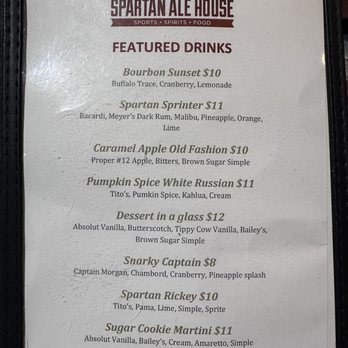 Spartan Ale House - Cocktail menu - Sports Bars Near Me - Aurora, Illinois Spartan Ale House - Cocktail menu - Sports Bars Near Me - Aurora, Illinois