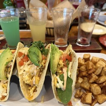 Ruby Slipper Central Business District - No meat breakfast tacos with potatoes (added avocado) - Breakfast & Brunch Near Me - New Orleans, Louisiana Ruby Slipper Central Business District - No meat breakfast tacos with potatoes (added avocado) - Breakfast & Brunch Near Me - New Orleans, Louisiana