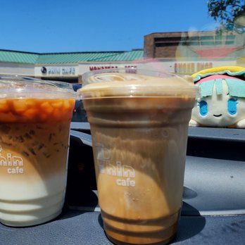 Phin Cafe - LEFT: white coffee; [milk, condensed milk, coffee. ] RIGHT: coconut  coffee! - Bubble Tea Near Me - San Jose, California