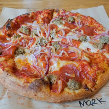 Blaze Pizza - Meat Eater Pizza with Hi-Rise Dough - Salad Near Me - Torrance, California Blaze Pizza - Meat Eater Pizza with Hi-Rise Dough - Salad Near Me - Torrance, California