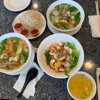 Ghien Mi Go - #2 Banh Canh Gio Heo  Dac Biet, #7 Mi Hu Tiu Hai San, #8 Mi Hu Tiu Tom Muc Thit - Noodles Near Me - Westminster, California