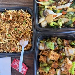 Fried rice, mixed vegetables, and tofu and bean sauce. All excellent tasting dishes! Yum