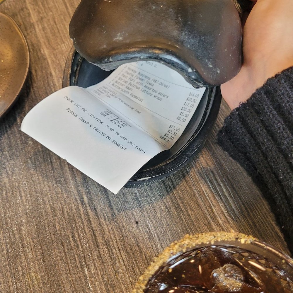 Four Monkeys - The check! - Indian Near Me - Summit, New Jersey