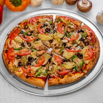 Giant Pizza - Vegeterian Pizza: Mushromms, Green Bell Peppers, Onions, Olives, Artichoke Hearts, Garlic and Fresh Tomatoes. - Pizza Near Me - Sacramento, California Giant Pizza - Vegeterian Pizza: Mushromms, Green Bell Peppers, Onions, Olives, Artichoke Hearts, Garlic and Fresh Tomatoes. - Pizza Near Me - Sacramento, California