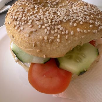 Abe’s Cafe - Bagel with veggies and cream cheese. No cream cheese on one side of bagel and not enough veggies - Cafes Near Me - Lafayette, California
