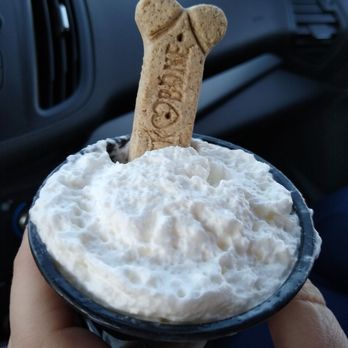 Rere's Cafe - a hand holding a bowl of ice cream with a dog bone on top - Coffee & Tea Near Me - Gap, Pennsylvania