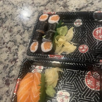 Aji Izakaya - Salmon roll on top, Salmon Sushi on bottom - Ramen Near Me - Rosenberg, Texas Aji Izakaya - Salmon roll on top, Salmon Sushi on bottom - Ramen Near Me - Rosenberg, Texas