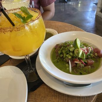 Cha Cha's Latin Kitchen - Ahi Aguachile Spicy and Mango margarita - Mexican Near Me - Irvine, California