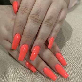 SoQ Nails - My sisters nails. Coffin, orange/pink. - Waxing Near Me - Northridge, California SoQ Nails - My sisters nails. Coffin, orange/pink. - Waxing Near Me - Northridge, California