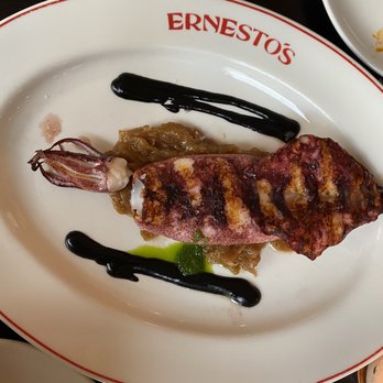 Ernesto’s - Calamares a la Parrilla (grilled Rhode Island squid, caramelized onions, ink sauce) - Basque Near Me - New York, New York Ernesto’s - Calamares a la Parrilla (grilled Rhode Island squid, caramelized onions, ink sauce) - Basque Near Me - New York, New York