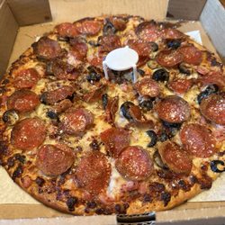 Pronto Pizza & Coffee - 12" Pizza - Meat, thin crust.  Delicious!  The best we've had outside NYC!