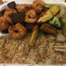 Jumbo Shrimp and Hibachi Steak with Mixed Vegetables and Fried Rice Jumbo Shrimp and Hibachi Steak with Mixed Vegetables and Fried Rice