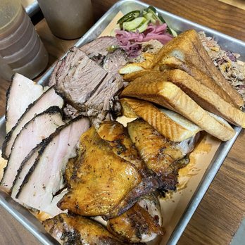Federalist Pig - Family of four meal with smoked turkey, pulled pork shoulder, brisket and chicken.  With toast pickles and pickled onions. - Barbeque Near Me - Washington, DC, District of Columbia