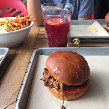 Le Chic Shack - The le shack burger with the blueberry soda in the background. - Burgers Near Me - Quebec City, Quebec