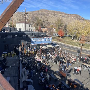 The Golden Mill - Outside on rooftop looking down at patio - Beer, Wine & Spirits Near Me - Golden, Colorado