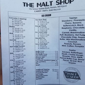 The Malt Shop - menu - Ice Cream & Frozen Yogurt Near Me - Fenton, Missouri