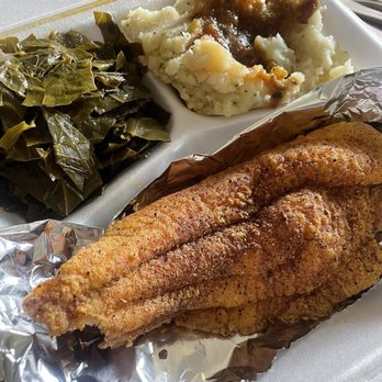 First Impression - Fried catfish with collard greens and mashed potatoes with gravy - Soul Food Near Me - Arlington, Virginia First Impression - Fried catfish with collard greens and mashed potatoes with gravy - Soul Food Near Me - Arlington, Virginia