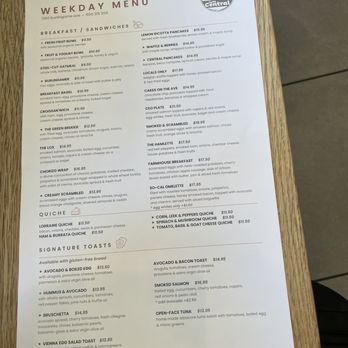 Caffe Central - Menu to look at! - Coffee & Tea Near Me - Burlingame, California