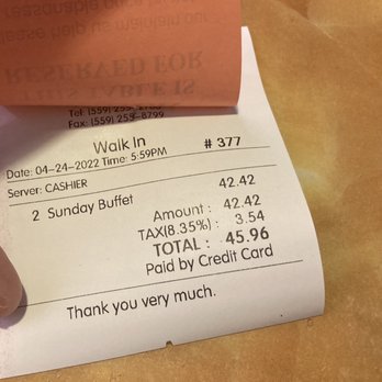 A-Star Buffet - Sunday Buffet showing total pricing for me and my boyfriend - Buffets Near Me - Fresno, California